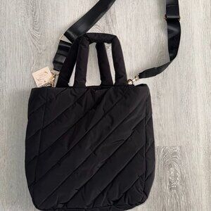 NWT Black Diagonal Stripe Puffy Tote Bag-Travel, GYM